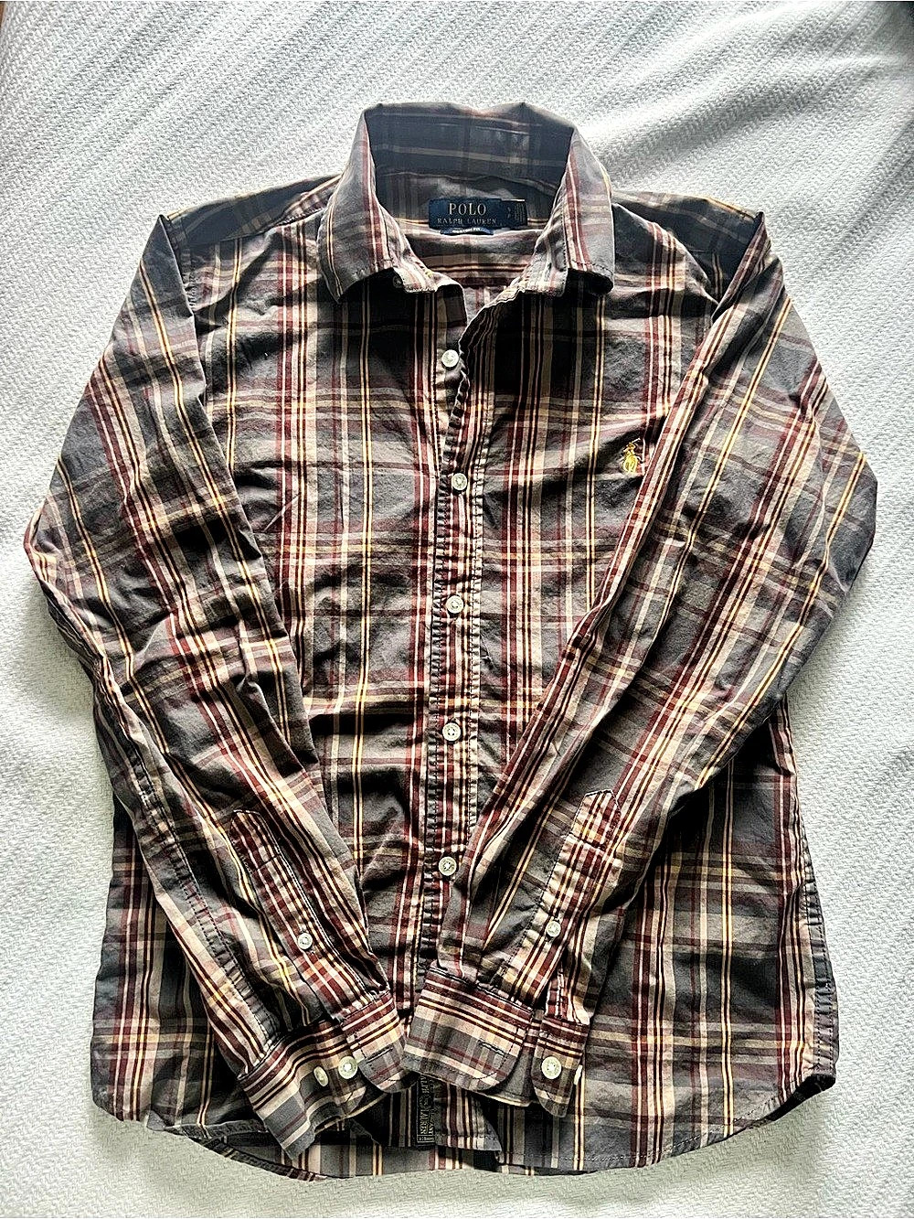 Polo Ralph Lauren Custom Fit Plaid Long Sleeve Shirt Button Down Brown & Red